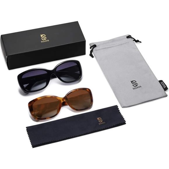 2 Pack Vintage Square Sunglasses for Women Polarized UV Protection Havana Frame - Picture 2 of 6